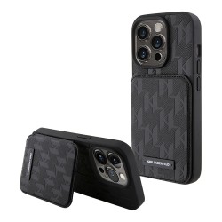 (Уценка)Karl Lagerfeld для iPhone 15 Pro Max чехол Cardslot Stand PU Saffiano Monogram Plate logo