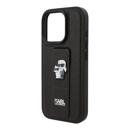 Karl Lagerfeld для iPhone 16 Pro Max чехол GripStand PU Saffiano NFT Karl & Choupette metal Hard Black
