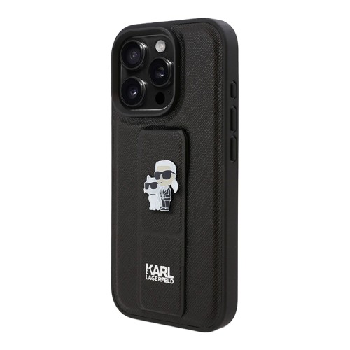 Karl Lagerfeld для iPhone 16 Pro Max чехол GripStand PU Saffiano NFT Karl & Choupette metal Hard Black