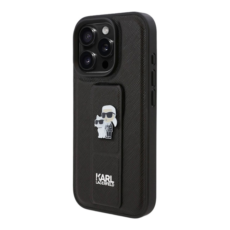 Karl Lagerfeld для iPhone 16 Pro Max чехол GripStand PU Saffiano NFT Karl & Choupette metal Hard Black