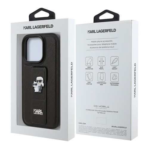 Karl Lagerfeld для iPhone 16 Pro Max чехол GripStand PU Saffiano NFT Karl & Choupette metal Hard Black