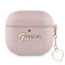 Guess для Airpods 4 чехол PU leather with Script metal logo and Heart charm Pink