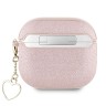 Guess для Airpods 4 чехол PU leather with Script metal logo and Heart charm Pink