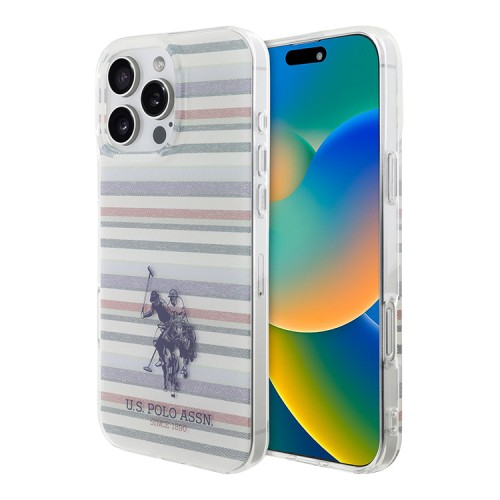 U.S. Polo для iPhone 16 Pro Max чехол PC/TPU Double Horse logo Multicolor stripes Hard Green