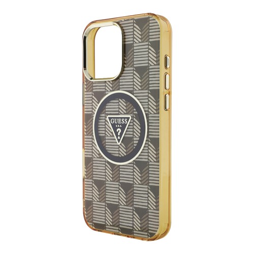 Guess для iPhone 16 Pro Max чехол PC/TPU Jet Set Trianlge logo Metal camera Hard Brown (MagSafe)