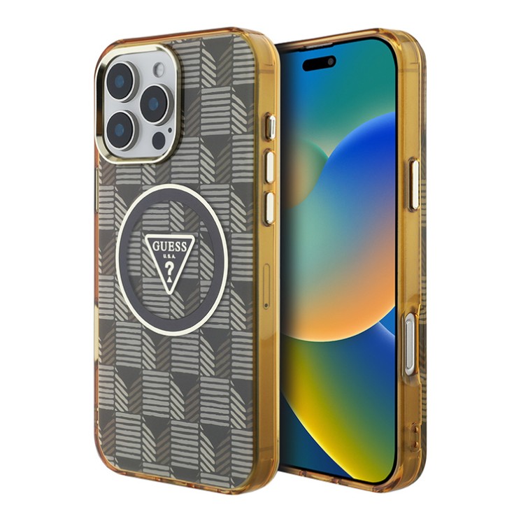 Guess для iPhone 16 Pro Max чехол PC/TPU Jet Set Trianlge logo Metal camera Hard Brown (MagSafe)