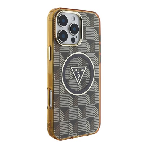 Guess для iPhone 16 Pro Max чехол PC/TPU Jet Set Trianlge logo Metal camera Hard Brown (MagSafe)