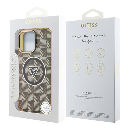 Guess для iPhone 16 Pro Max чехол PC/TPU Jet Set Trianlge logo Metal camera Hard Brown (MagSafe)