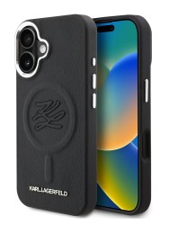 Karl Lagerfeld для iPhone 16 чехол PU-кожа Initials & Metal logo Hard Black (MagSafe)