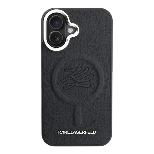 Karl Lagerfeld для iPhone 16 чехол PU-кожа Initials & Metal logo Hard Black (MagSafe)