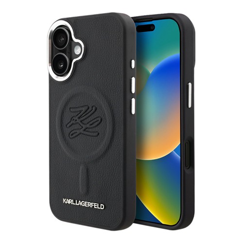 Karl Lagerfeld для iPhone 16 чехол PU-кожа Initials & Metal logo Hard Black (MagSafe)