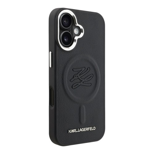 Karl Lagerfeld для iPhone 16 чехол PU-кожа Initials & Metal logo Hard Black (MagSafe)