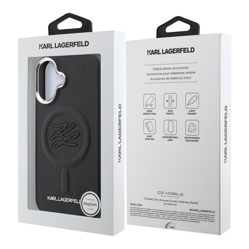 Karl Lagerfeld для iPhone 16 чехол PU-кожа Initials & Metal logo Hard Black (MagSafe)