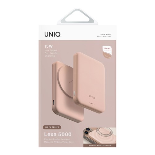 Uniq внешний аккумулятор Lyden Lexa 5000W Magnetic wireless 15W USB-C PD 20W Pink