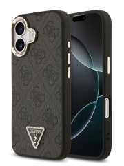 Guess для iPhone 17 чехол PU 4G Triangle Diamond metal logo Gold camera Hard Black (MagSafe)