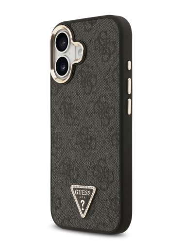 Guess для iPhone 17 чехол PU 4G Triangle Diamond metal logo Gold camera Hard Black (MagSafe)