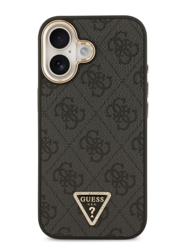Guess для iPhone 17 чехол PU 4G Triangle Diamond metal logo Gold camera Hard Black (MagSafe)