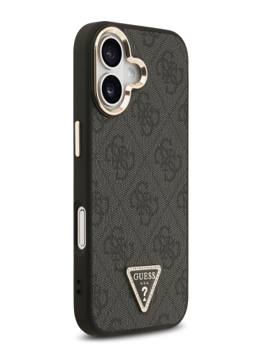 Guess для iPhone 17 чехол PU 4G Triangle Diamond metal logo Gold camera Hard Black (MagSafe)