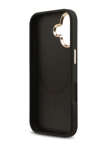 Guess для iPhone 17 чехол PU 4G Triangle Diamond metal logo Gold camera Hard Black (MagSafe)