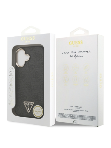 Guess для iPhone 17 чехол PU 4G Triangle Diamond metal logo Gold camera Hard Black (MagSafe)