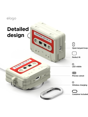 Elago для AirPods Pro 3 чехол Unique Cassette Tape Hang case White/Red