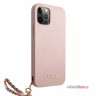 Чехол Guess PU Saffiano Hard +Gold Hand Chain для iPhone 12 | 12 Pro, розовый