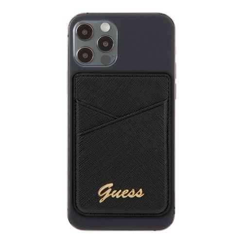 Бумажник Guess Wallet Cardslot Magsafe Saffiano Script logo, черный