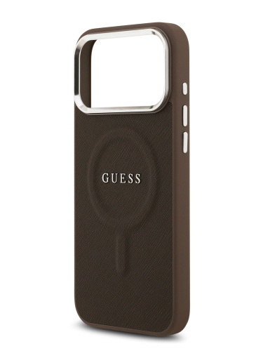 Guess для iPhone 17 Pro Max чехол PU Grained leather Classic metal logo & Cam Hard Brown (MagSafe)