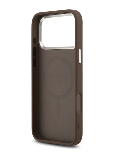 Guess для iPhone 17 Pro Max чехол PU Grained leather Classic metal logo & Cam Hard Brown (MagSafe)