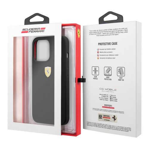 Чехол Ferrari Liquid Silicone with metal logo Hard для iPhone 13 Pro, черный