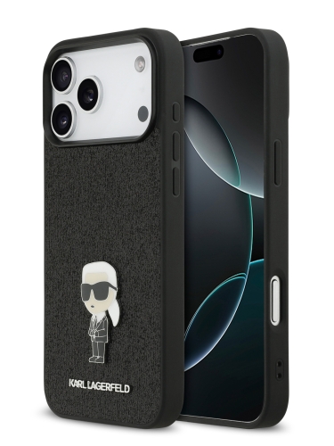 Karl Lagerfeld для iPhone 17 Pro Max чехол Fixed glitters NFT Karl Ikonik Metal pin Hard Black