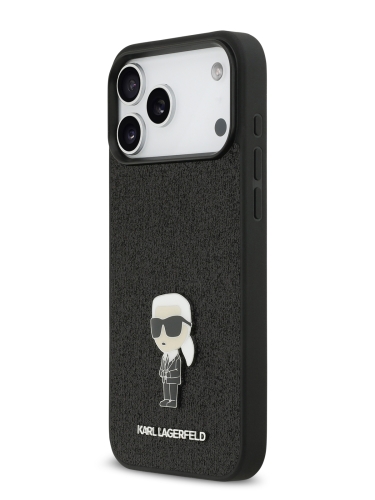 Karl Lagerfeld для iPhone 17 Pro Max чехол Fixed glitters NFT Karl Ikonik Metal pin Hard Black