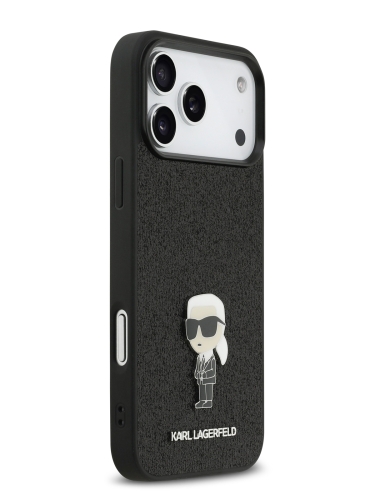 Karl Lagerfeld для iPhone 17 Pro Max чехол Fixed glitters NFT Karl Ikonik Metal pin Hard Black