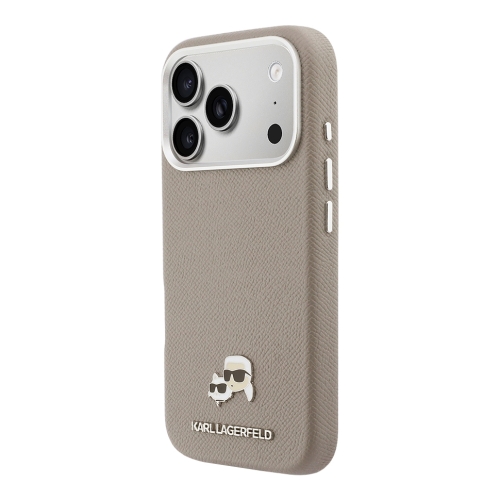 Karl Lagerfeld для iPhone 17 Pro чехол PU Saffiano FW NFT Karl&Choupette metal&Cam Grey (MagSafe)