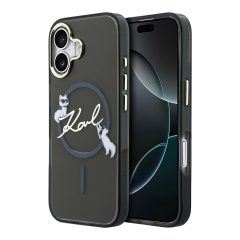 Karl Lagerfeld для iPhone 17 чехол IML NFT Choupettes Script logo Metal Cam Hard Black (MagSafe)