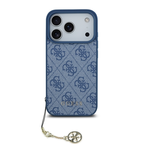 Guess для iPhone 17 Pro чехол PU 4G Classic Metal logo Hard + Charm Blue (MagSafe)