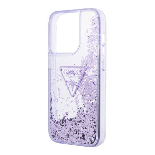 Чехол Guess Liquid glitter Triangle logo Hard Translucent для iPhone 14 Pro, фиолетовый