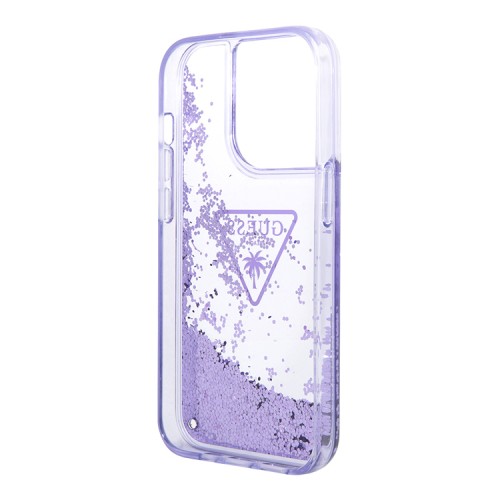 Чехол Guess Liquid glitter Triangle logo Hard Translucent для iPhone 14 Pro, фиолетовый