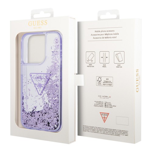 Чехол Guess Liquid glitter Triangle logo Hard Translucent для iPhone 14 Pro, фиолетовый
