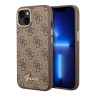 Чехол Guess PU 4G Script metal logo Hard для iPhone 14, коричневый (Magsafe)