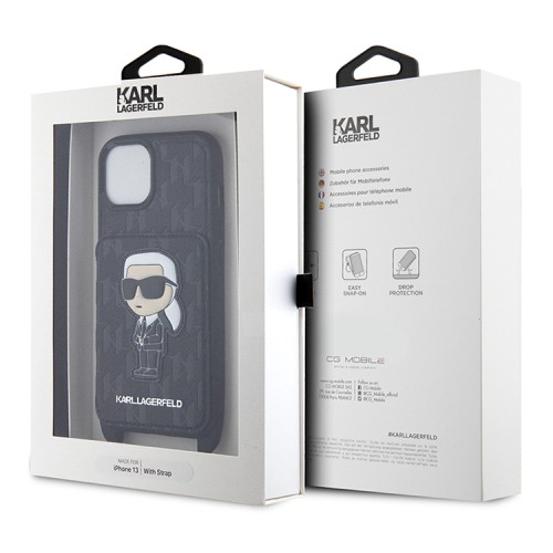 Чехол Karl Lagerfeld Crossbody cardslot PU Saffiano Monogram NFT Karl Ikonik для iPhone 13, черный