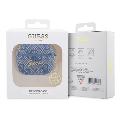 Чехол Guess PU leather 4G with metal logo and Charm для Airpods 3 (2021), синий