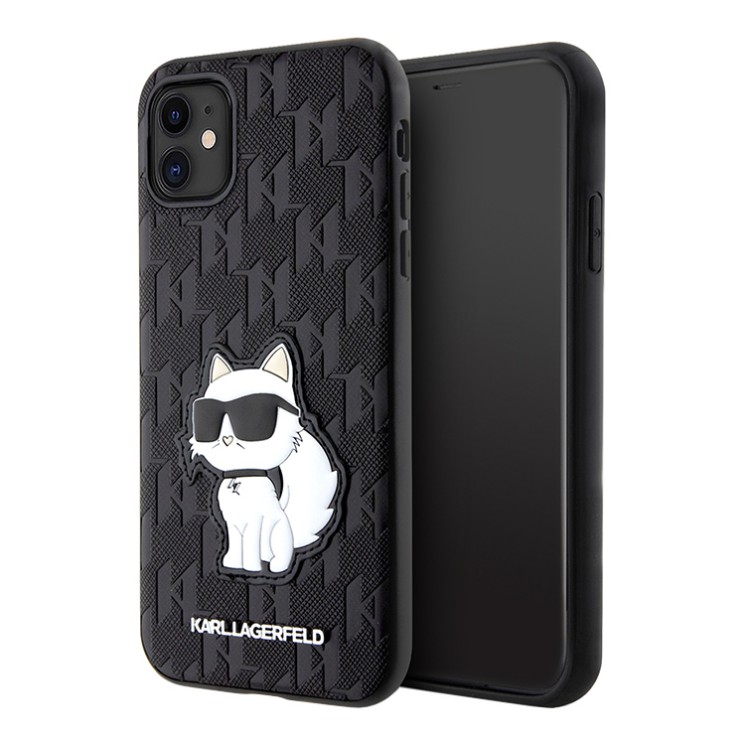 Чехол Lagerfeld PU Saffiano Monogram NFT Choupette Hard для iPhone 11, черный