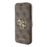 Guess для iPhone 15 чехол PU 4G Big metal logo Booktype Brown