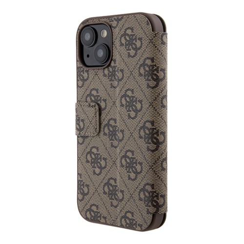 Guess для iPhone 15 чехол PU 4G Big metal logo Booktype Brown