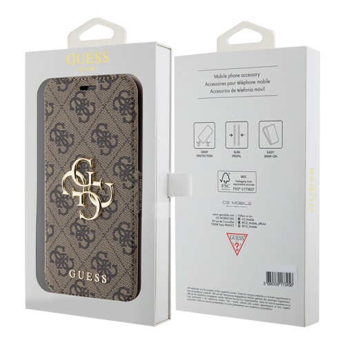 Guess для iPhone 15 чехол PU 4G Big metal logo Booktype Brown