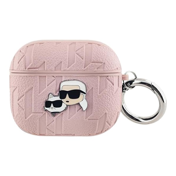 Karl Lagerfeld для Airpods 3 чехол PU Saffiano Monogram with ring NFT Metal Head Karl & Choupette Pink