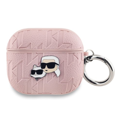 Karl Lagerfeld для Airpods 3 чехол PU Saffiano Monogram with ring NFT Metal Head Karl & Choupette Pink