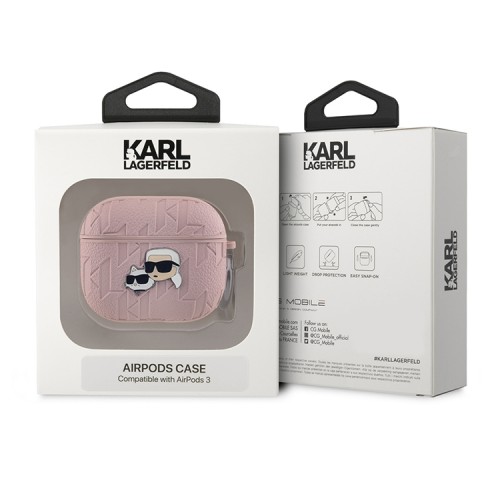 Karl Lagerfeld для Airpods 3 чехол PU Saffiano Monogram with ring NFT Metal Head Karl & Choupette Pink
