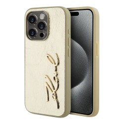 Karl Lagerfeld для iPhone 15 Pro Max чехол PU Wrinkled Signature Metal logo & Camera frame Hard Gold